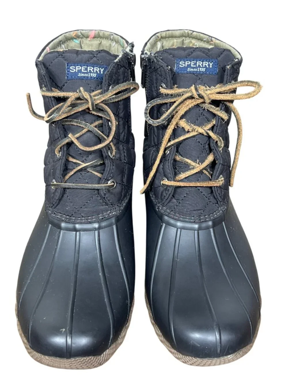 SPERRY Saltwater Quilt Nylon Duck Boot Black Sz 10 STS94063 EUC